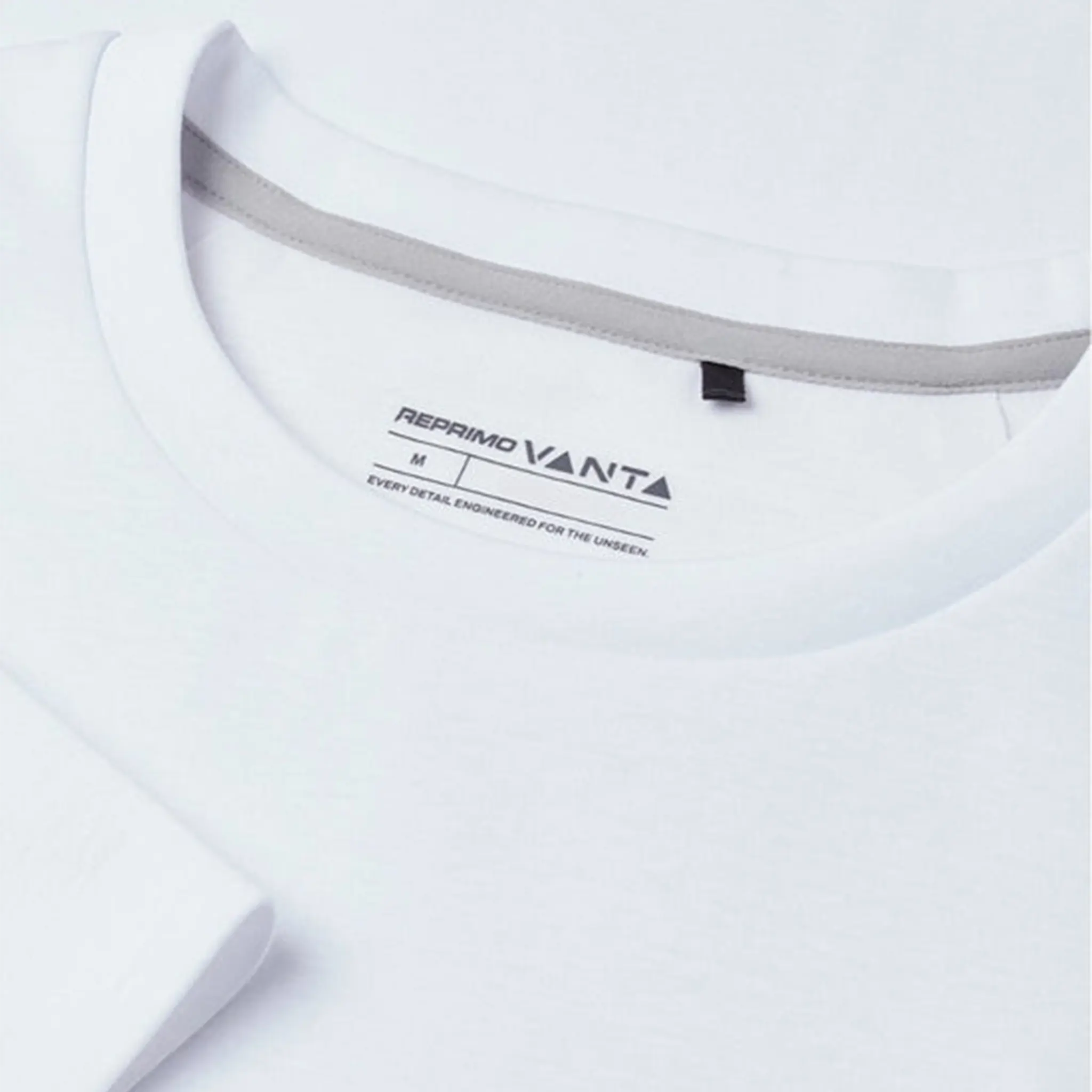 Neck View of Reprimo Axion Tech White T-Shirt